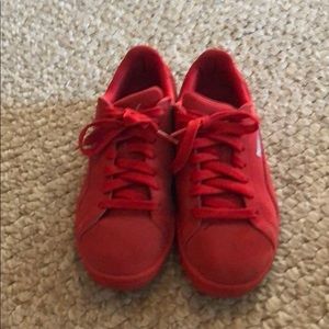 All red Puma suede boys shoes